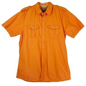 Red Camel Men's Orange Short Sleeve Button Up Shirt | Large